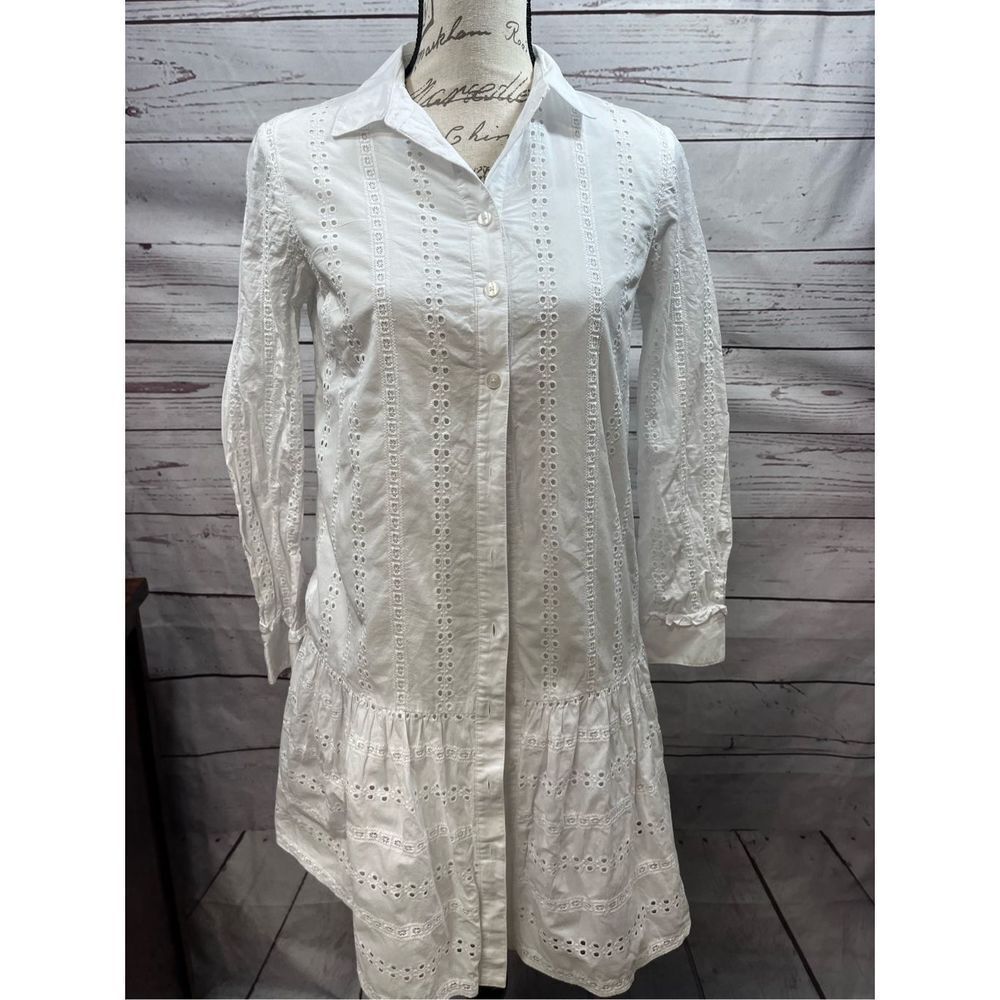Draper James White Eyelet Cotton Shirt Dress Tunic Button Down Size 0‎